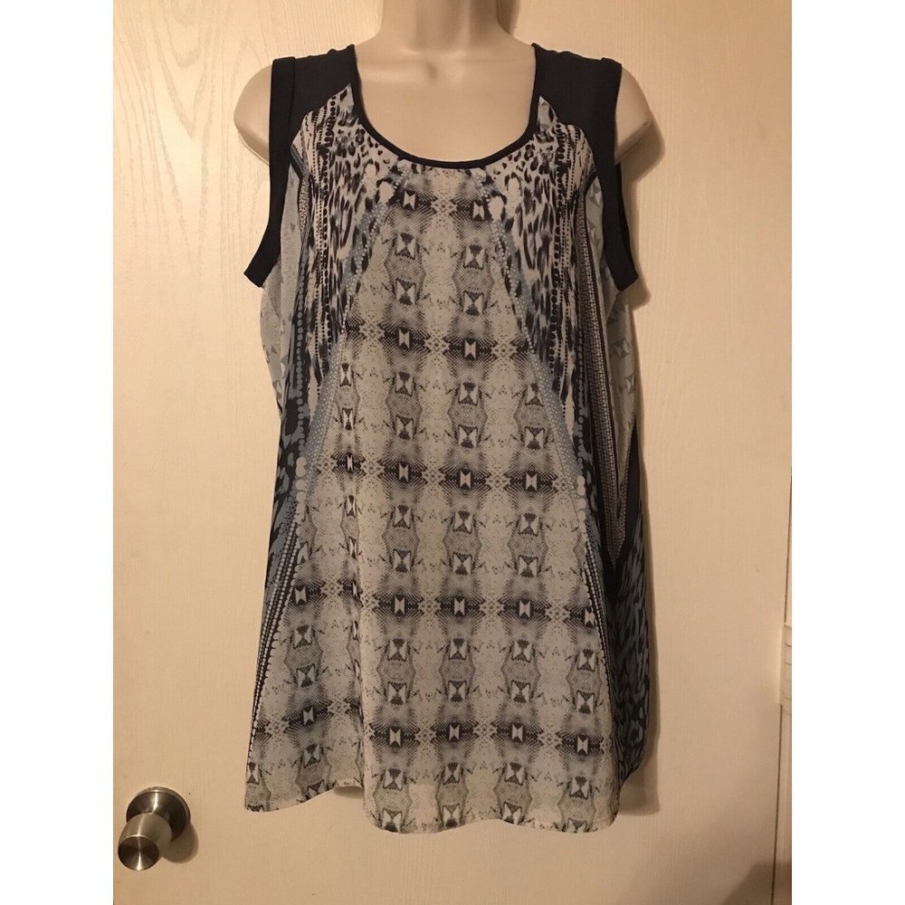CAbi Women's Blue Snake Skin Mix Print Tank Blouse Sleeveless Tunic Top SZ Small